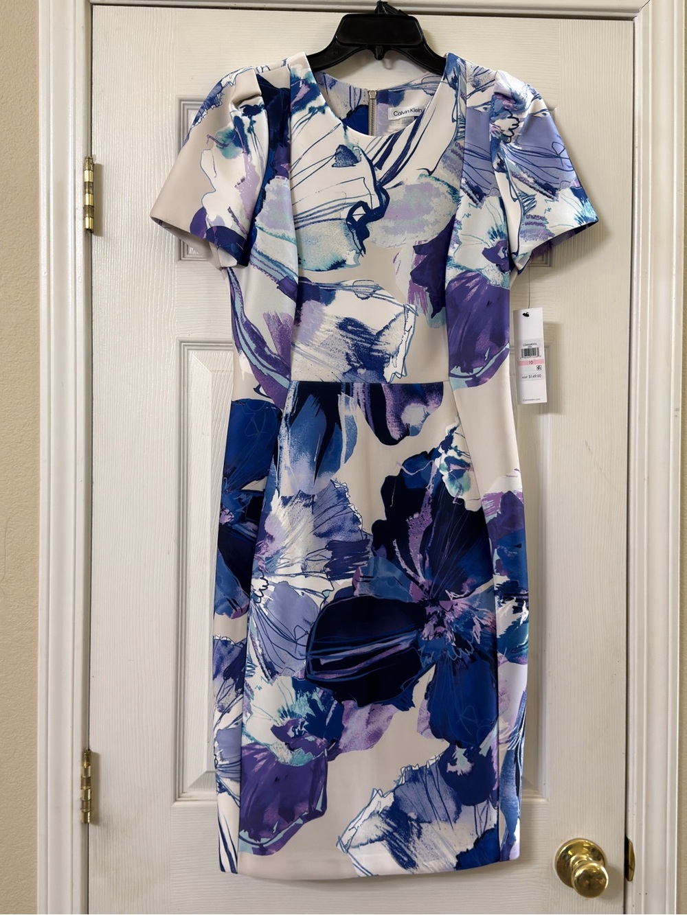 Calvin Klein Cream Dress with Blue & Purple Floral Print